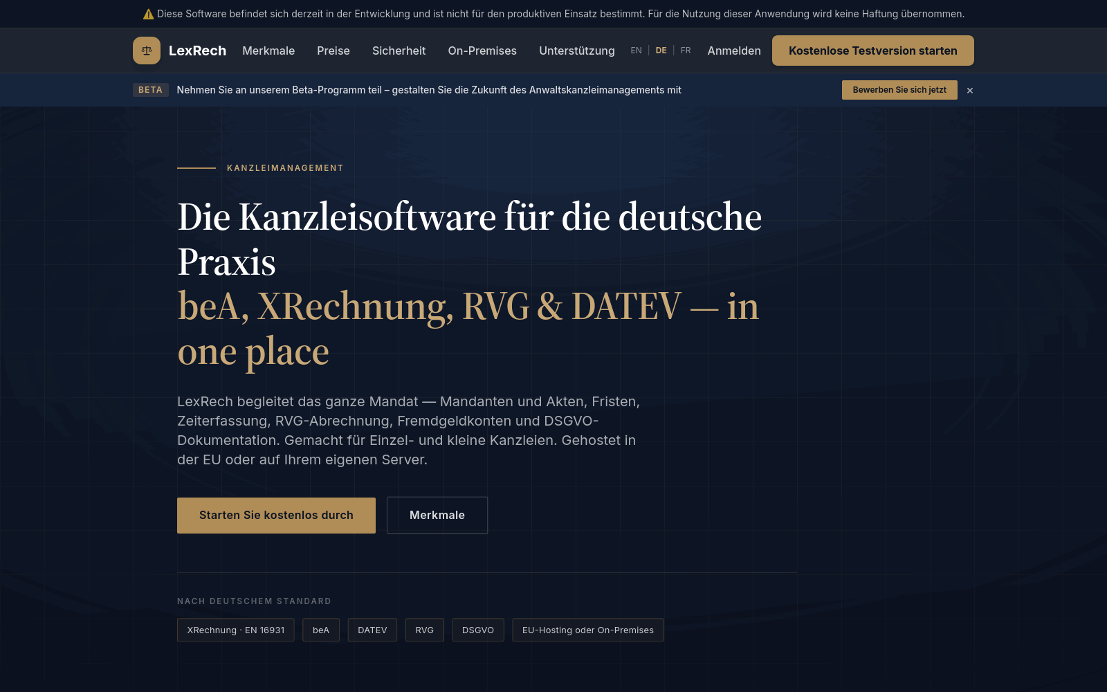 LexRech landing page in German