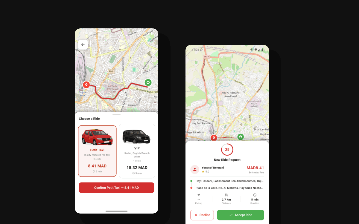 Taxy rider and driver apps side by side